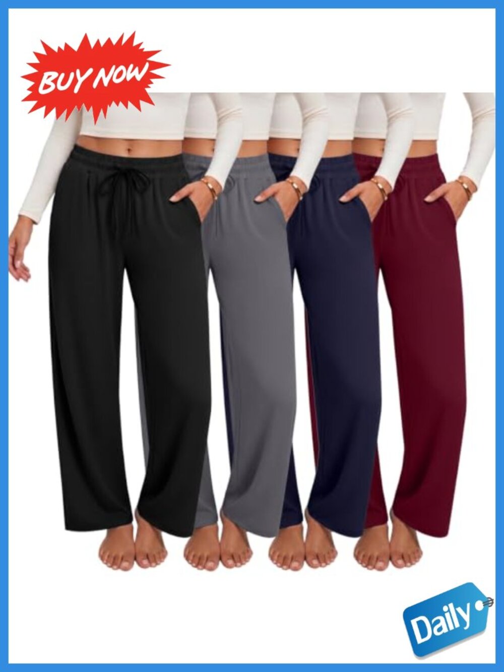 Wide Leg Sweatpants 4 Pack Womens High Waisted Yoga Pants with Pockets